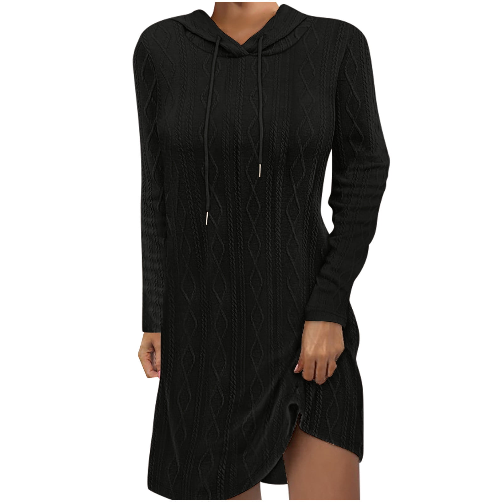 HBYJLZYG Hooded Dress Knitted Sweater Pullover Skirts, Women Casual