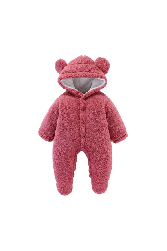 Hooded Fleece Rompers Onesies Overall Jumpsuit, Newborn Baby Winter Girls Boys Clothes Warm Bear Ears Rompers Hooded Outwear Outfits