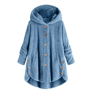 HBYJLZYG Hoodies Cardigans Jacket Fleece Sweatshirt Sweaters Coat, Women Oversized Button Mid Length Double-Side Sherpa Fleece Solid Color Tops Long Sleeve Hooded Blouse