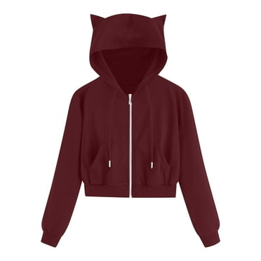 HBYJLZYG Hoodies Cardigans Sweaters Cat Ears Cap Sweatshirt Jacket Coat, Women Casual Solid Color Long Sleeve Zipper Pocket Shirt Hooded Tops