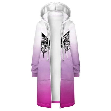 HBYJLZYG Hoodies Cardigans Sweaters Gradient Sweatshirt Jacket Long Coat, Women Loose Long Sleeve Butterfly Printed Hoodie Tops Winter Coats For Women