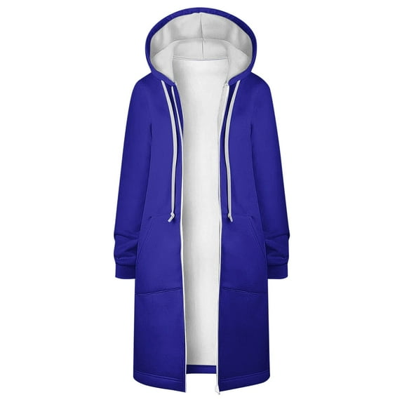 HBYJLZYG Hoodies Cardigans Sweaters Sweatshirt Jacket Long Coat, Women Fall And Winter Solid Color Hooded Casual Long Sleeve Pocket Zipper Coat