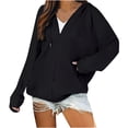 thumbnail image 1 of HBYJLZYG Hoodies Cardigans Sweaters Waffle Sweatshirt Coat, Women Hooded Drawstring Fashion Casual Solid Color Zipper Blouse Tops, 1 of 5