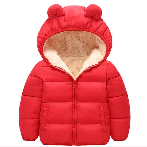 HBYJLZYG Hoodies Cardigans Zipper Padded Jacket Coat Sherpa Lined Jacket, Winter Children Cotton-Padded Solid Color Rabbit Ears Baby Long Sleeve Jacket