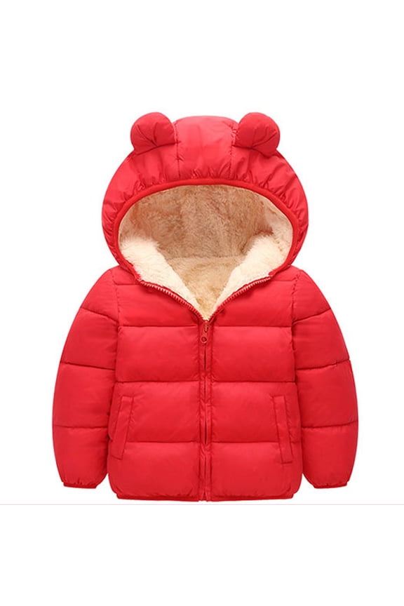 Hoodies Cardigans Zipper Padded Jacket Coat Sherpa Lined Jacket, Winter Children Cotton-Padded Solid Color Rabbit Ears Baby Long Sleeve Jacket