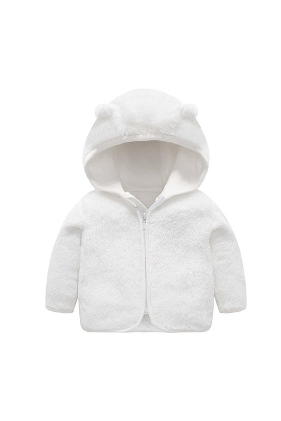 Hoodies Coat Coral Fleece Bear Hoods Tops, Toddler Kids Baby Grils Boy Cute Ear Zipper Solid Color Thick Warm Outwear