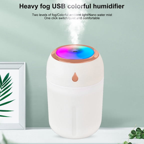 HBYJLZYG Humidifier Vehicle-Mounted Humidifier Power Supply Via Usb Power Cable Aromatherapy Machine Home Humidifier Low Noise Built- Colorful Led Lights
