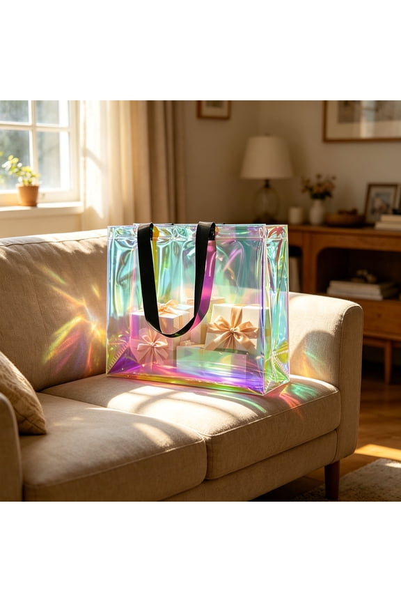 Iridescent Clear Jelly Handbag, Rainbow Reflective Surface, Spacious PVC Shoulder Bag, for Travel Shopping Stadium Concert Use