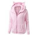 thumbnail image 1 of HBYJLZYG Jacket Coat Lamb Fleece Cardigans Sweater Cat Ears Cap, Women Winter Warm Wool Long Sleeve Zipper Sherpa Fleece Coat Outwear With Pocket, 1 of 4