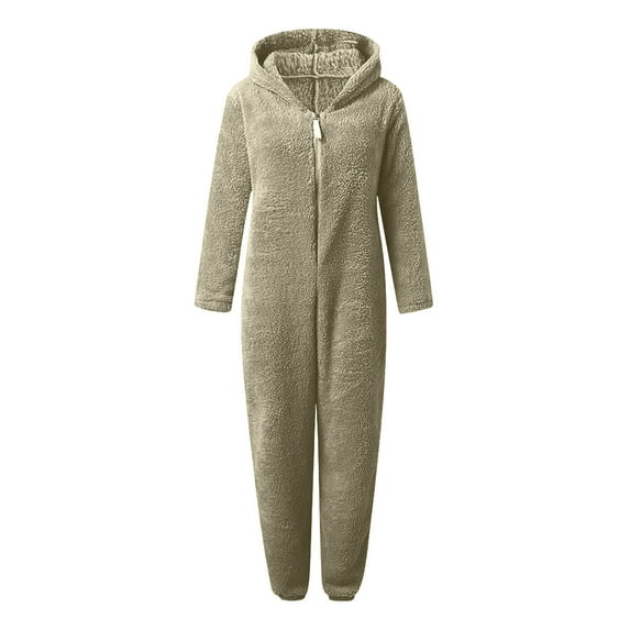 HBYJLZYG Jumpsuit Pajamas Plush Fleece Hooded, Women Long Sleeve Hooded Pajamas Casual Winter Warm Rompe Sleepwear Jumpsuit