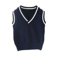 thumbnail image 1 of HBYJLZYG Kids V-Neck Knit Vest with Contrast Striped Trim, Sleeveless Preppy Sweater Top, Unisex School Uniform Layer for Fall and Spring, 1 of 6