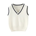 thumbnail image 1 of HBYJLZYG Kids V-Neck Knit Vest with Contrast Striped Trim, Sleeveless Preppy Sweater Top, Unisex School Uniform Layer for Fall and Spring, 1 of 5