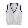 thumbnail image 1 of HBYJLZYG Kids V-Neck Knit Vest with Contrast Striped Trim, Sleeveless Preppy Sweater Top, Unisex School Uniform Layer for Fall and Spring, 1 of 4