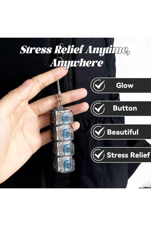 LED Mechanical Keyboard Keychain Toy, 2.95 Inch Transparent Keycap Stress Toy, Blue Light Fidget Keychain for Anxiety Relief, Compact Desk Decor for Office Home