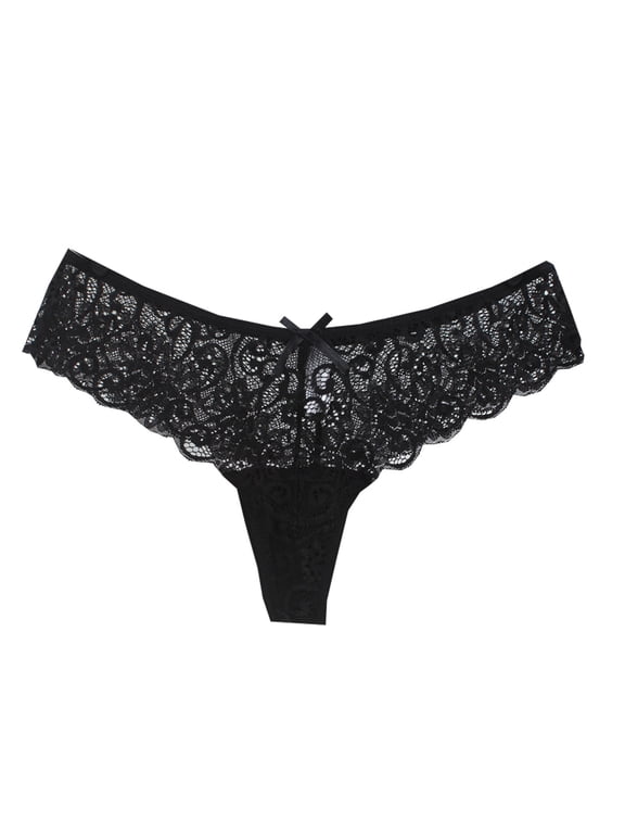 Lace G-String Panties Gauze Bow Low Waist Thongs, Womens Fashion Sexy Flower Transparent Pants Thongs