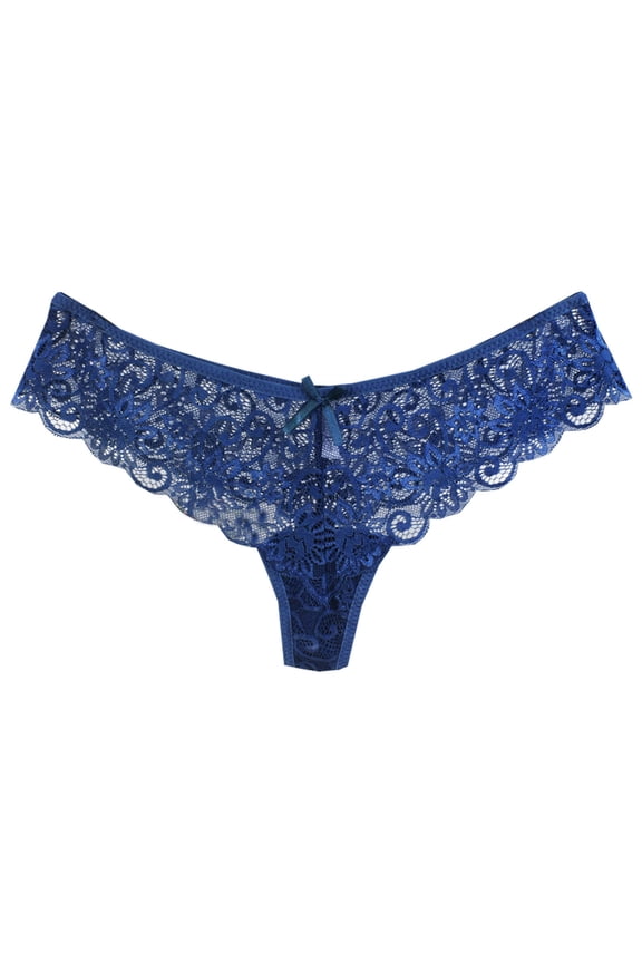 Lace G-String Panties Gauze Bow Low Waist Thongs, Womens Fashion Sexy Flower Transparent Pants Thongs