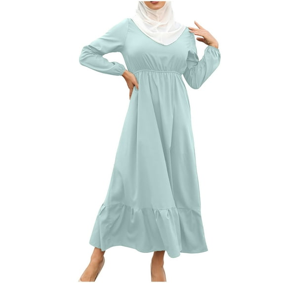 HBYJLZYG Long Sleeves Dresses For Women,Women'S Summer Dresses For Women Muslim Zipper Solid Color Long Sleeves Dress