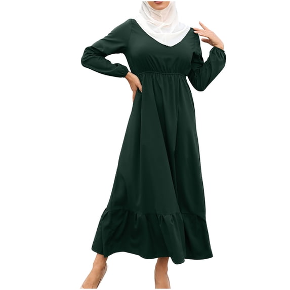 HBYJLZYG Long Sleeves Dresses For Women,Women'S Summer Dresses For Women Muslim Zipper Solid Color Long Sleeves Dress