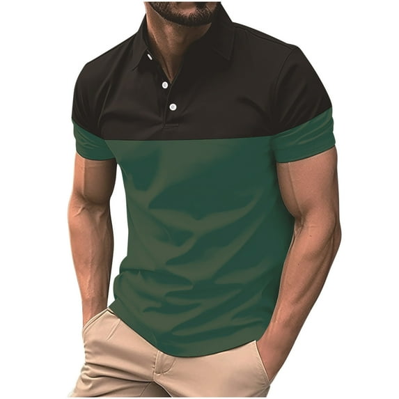 HBYJLZYG Men Classic Golf Shirts Short Sleeve Casual Button T-Shirt Summer Lapel Color Block Tops Green