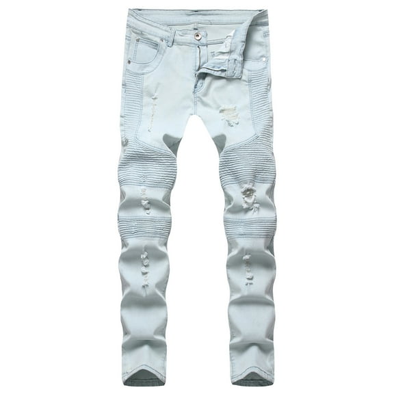 HBYJLZYG Men'S Slim Fit Stretch Jeans Ripped Skinny Pants For Men, Mid Waist Distressed Straight Leg Fashion Comfort Flex Waist Pants