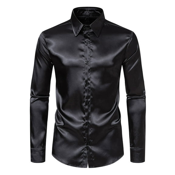 HBYJLZYG Men's Business Shirts Shiny Long Sleeve Casual Button Down Shirts Slim Fit Shirt Tops - Stretch & Wrinkle Free