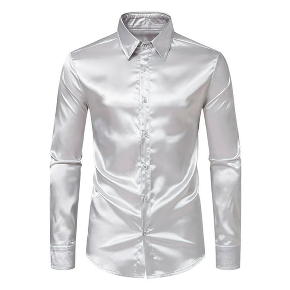 HBYJLZYG Men's Business Shirts Shiny Long Sleeve Casual Button Down Shirts Slim Fit Shirt Tops - Stretch & Wrinkle Free