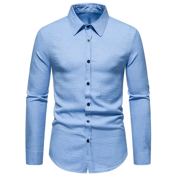 HBYJLZYG Men's Business Shirts Solid Long Sleeve Casual Button Down Shirts Retro Shirt Tops - Stretch & Wrinkle Free