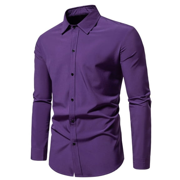 HBYJLZYG Men's Business Shirts Solid Long Sleeve Casual Button Down Shirts Slim Fit Shirt Tops - Stretch & Wrinkle Free