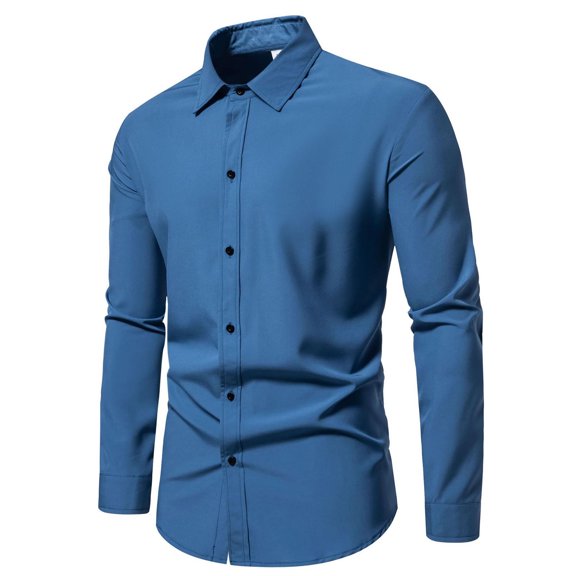 HBYJLZYG Men's Business Shirts Solid Long Sleeve Casual Button Down Shirts Slim Fit Shirt Tops - Stretch & Wrinkle Free