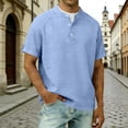 thumbnail image 1 of HBYJLZYG Men's Cotton Linen Blend Henley T-Shirt with 3-Button Placket, Short Sleeve, Raglan Sleeve, Breathable, S-XXXXL for Everyday & Outdoor, 1 of 8