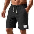 thumbnail image 1 of HBYJLZYG Men's Drawstring Elastic Waist Shorts with Side Pockets, Cotton Linen Blend Relaxed Fit Solid Color Lightweight Versatile Casual Wear with Decorative Patch Detail, 1 of 8