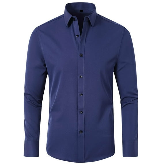 HBYJLZYG Men's Dress Shirts Stretch Wrinkle Free Long Sleeve Casual Button Down Shirts Slim Fit Business Shirt Tops