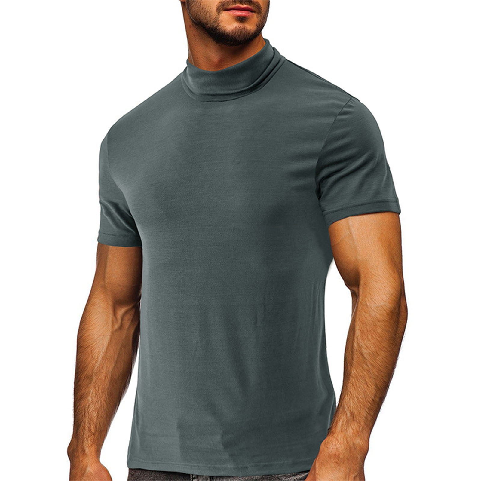 HBYJLZYG Men's High Neck T-Shirt Short Sleeve Casual Slim