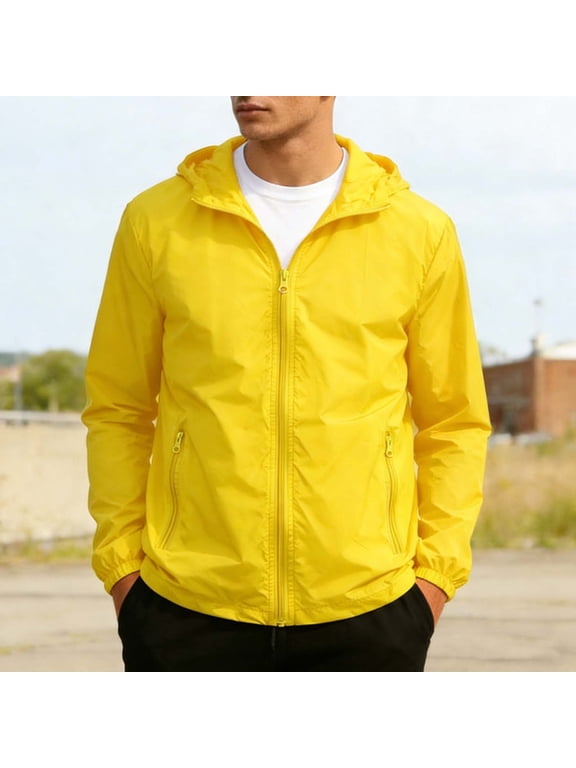 Men's Lightweight Hooded Windbreaker, Zip Up UV Sun Protection Jacket, Summer Outdoor Running Hiking Coat, Breathable Casual Sportswear