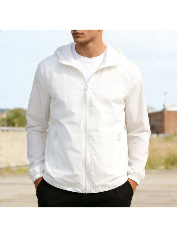 Men's Lightweight Hooded Windbreaker, Zip Up UV Sun Protection Jacket, Summer Outdoor Running Hiking Coat, Breathable Casual Sportswear
