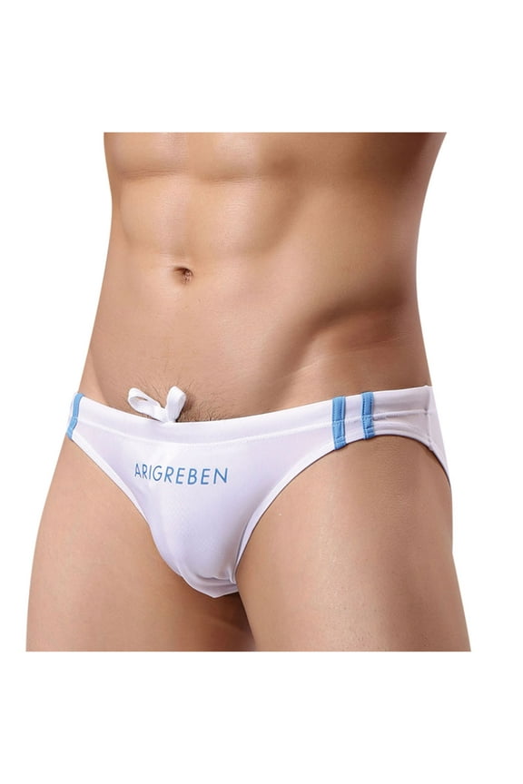 Men's Low Waist Swim Trunks Striped Drawstring Swimming Briefs Quick Dry Breathable Soft Stretchy