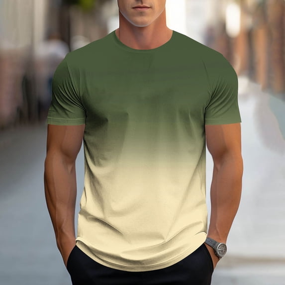HBYJLZYG Men's Ombre Gradient Print Short Sleeve Tee, Crew Neck, Lightweight Polyester, for Everyday Wear & Light Activities