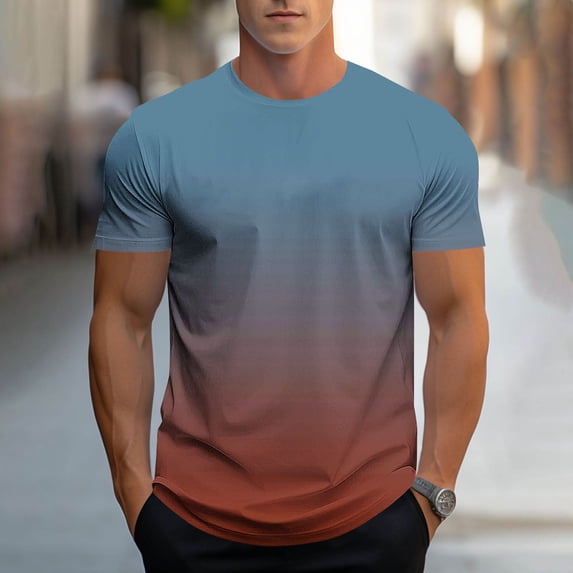 HBYJLZYG Men's Ombre Gradient Print Short Sleeve Tee, Crew Neck, Lightweight Polyester, for Everyday Wear & Light Activities