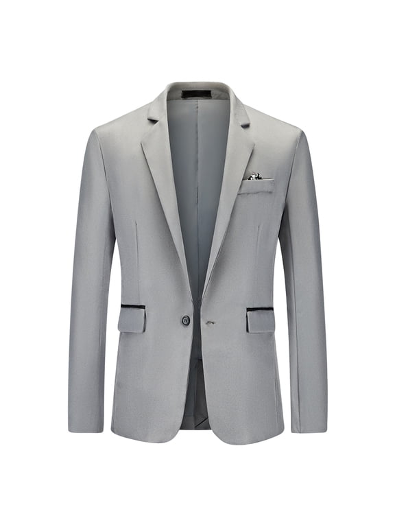Men's One Button Blazer, Slim Fit Notched Lapel Suit Jacket with Pocket Detail, Business Casual Sport Coat for Men