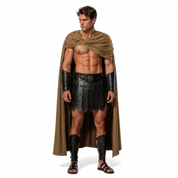 HBYJLZYG Men's Spartan Cape, Roman Gladiator Costume Cloak with Medallion and Drape, Halloween Cosplay Renaissance Party Cape for Adults