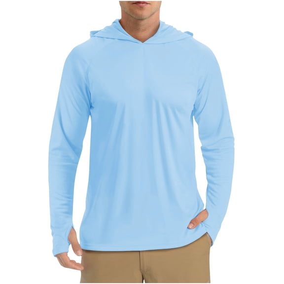 HBYJLZYG Men's UPF 50+ Sun Shirt, Long Sleeve Hooded Quick Dry Rash Guard with Thumb Holes, Lightweight Outdoor UV Protection Top for Men