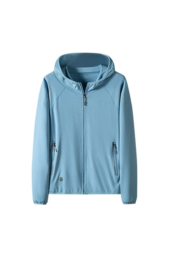 Men's UPF 50+ Light Jacket Summer Sun Protection Hooded SPF UV Jacket Hiking Fishing Shirt Long Sleeve Full Zip With Pockets