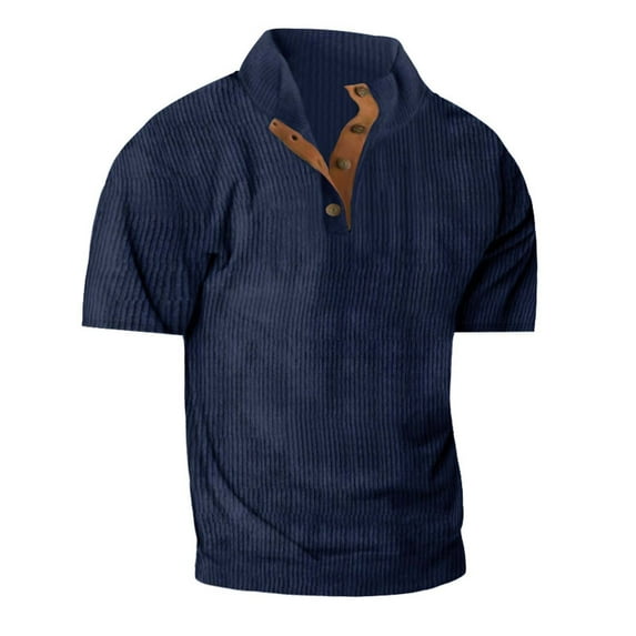 HBYJLZYG Men's Vintage Golf Shirts Short Sleeve Casual Button Henley T-Shirt Summer Fashion Collared Blouse Tops Navy