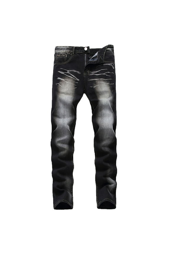 Mens Athletic Fit Jeans, Gradient Stretch Slim Pants Button Zipper Casual Straight Full Pants