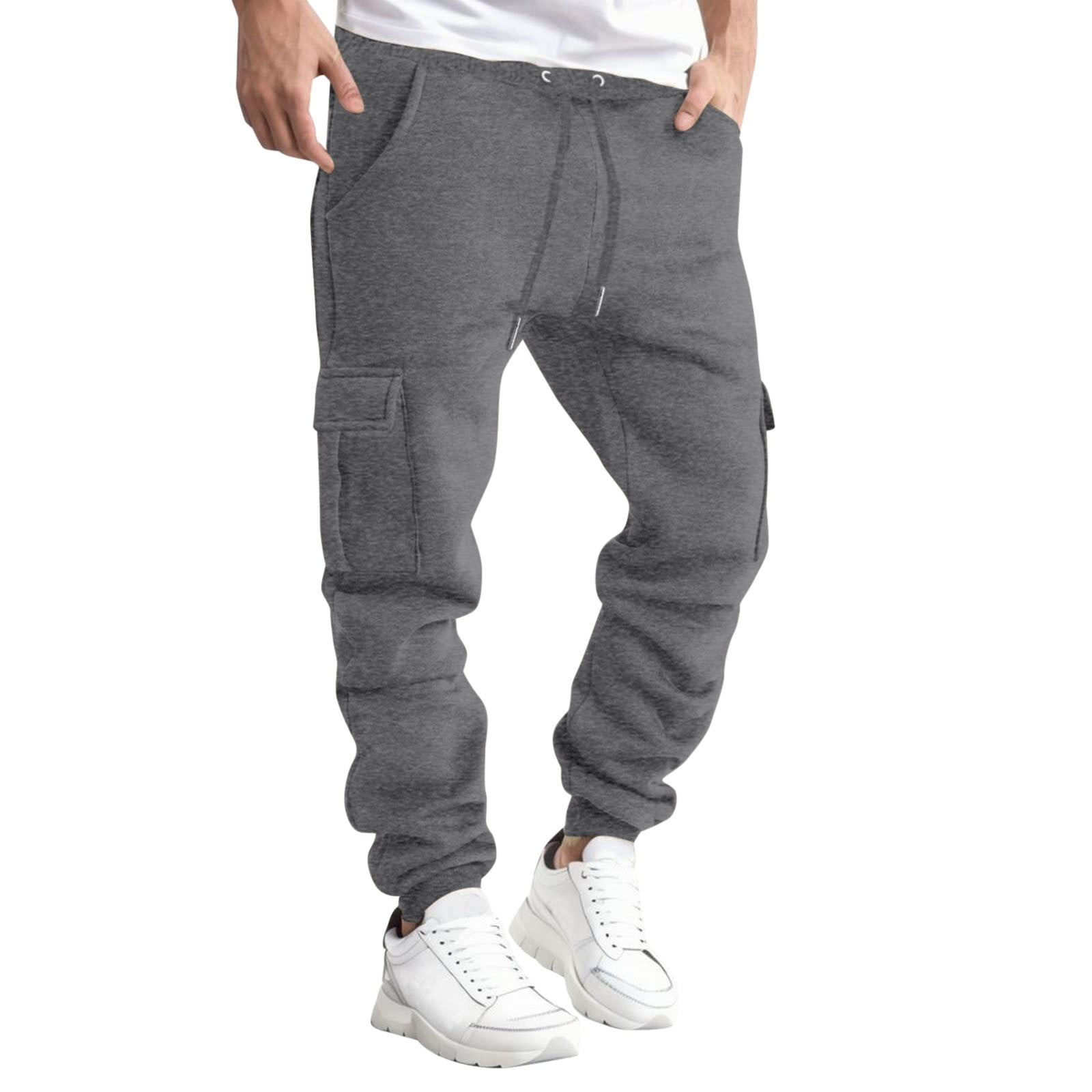 SILKWORLD Men's Baggy Jogger Sweatpants With Zipper Pockets - Casual Lounge Cargo Pants