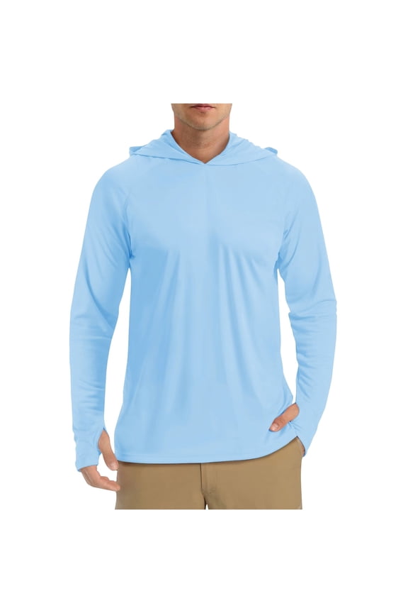 Mens UPF 50+ Sun Protection Hoodie SPF Shirts Long Sleeve Rash Guard Fishing Outdoor Running Lightweight Quick Dry