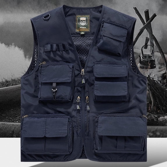 HBYJLZYG Multi Pocket Utility Vest for Men Fishing Gilet, Sleeveless Zip Up Outdoor Workwear Jacket, Breathable Nylon Top for Hiking Blouses & Tops