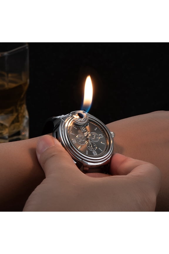 Novelty Wrist Watch Fuel Lighter, 2 Colors Dial Refillable for Men Smoking Accessory