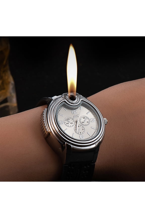 Novelty Wrist Watch Fuel Lighter, 2 Colors Dial Refillable for Men Smoking Accessory