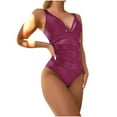 thumbnail image 1 of HBYJLZYG One Piece Swimsuit For Women, V Neck Bathing Suit Mesh Solid Color All-In-One Push Up Swimwear Beachwear, 1 of 6